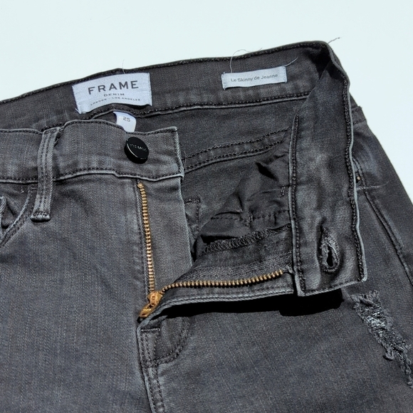 Frame Denim Hathaway Distressed Mid Rise Ankle Cropped Le Skinny Jeans Black 25 - Picture 7 of 16